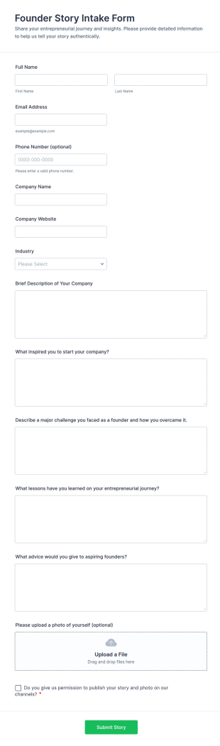 Founder Story Intake Form Template