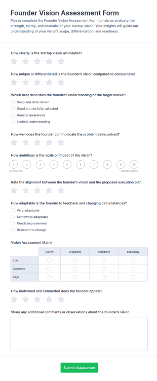 Founder Vision Assessment Form Template