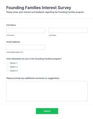 Founding Families Interest Survey Form Template
