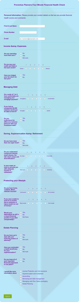 Financial Health Check Form Template