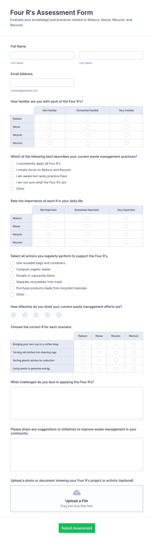 Four R's Assessment Form Template