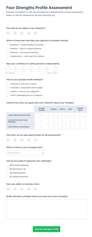 Four Strengths Profile Assessment Form Template