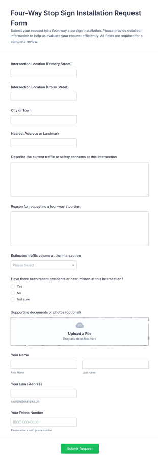 Four Way Stop Sign Installation Request Form Template