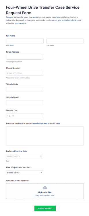 Four Wheel Drive Transfer Case Service Request Form Template