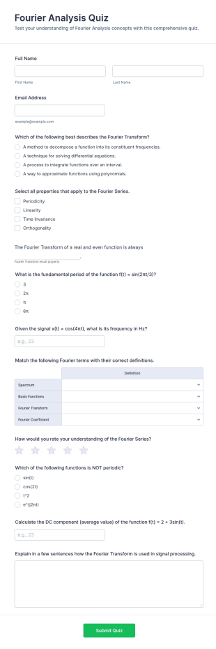 Fourier Analysis Quiz Form Template
