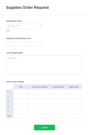 FPA Supplies Order Request Form Template