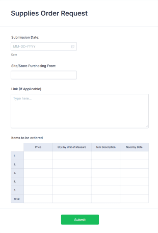 FPA Supplies Order Request Form Template