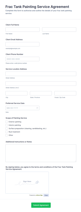 Frac Tank Painting Service Agreement Form Template