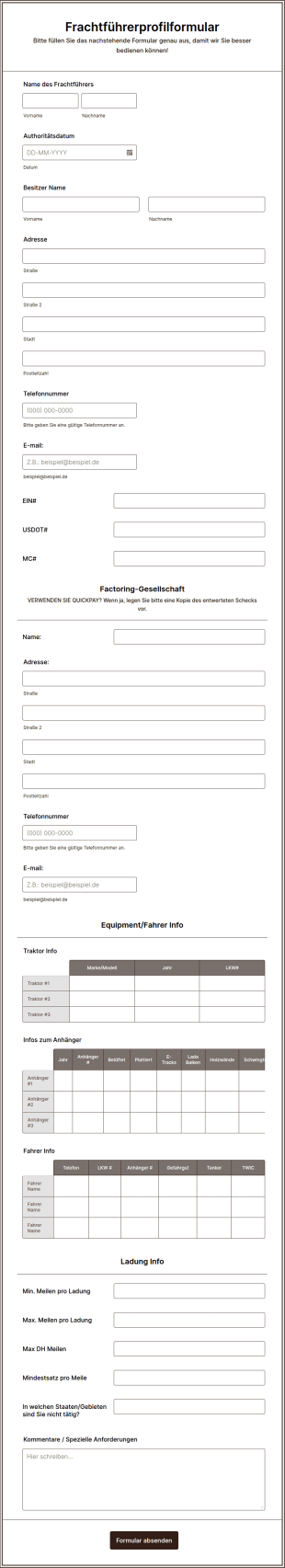 Frachtführerprofilformular