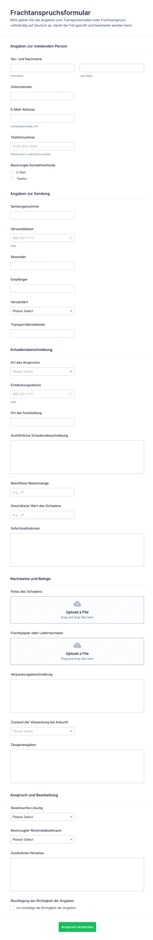 Frachtmeldung Formular 🚚
