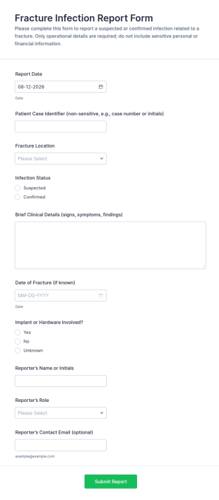 Fracture Infection Report Form Template