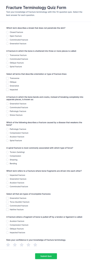 Fracture Terminology Quiz Form Template