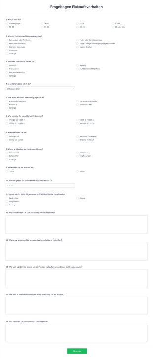 Fragebogen Einkaufsverhalten Form Template