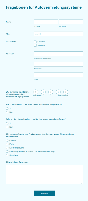 Fragebogen Für Autovermietungssysteme