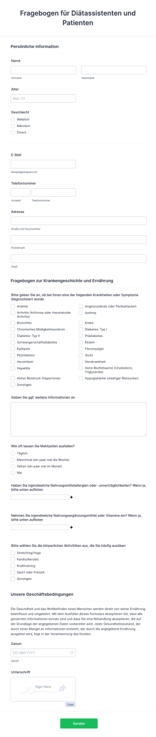 Fragebogen Für Diätassistenten Und Patienten