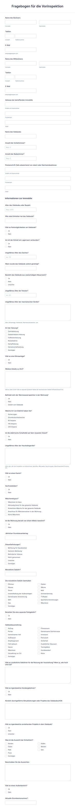 Fragebogen Für Die Vorinspektion