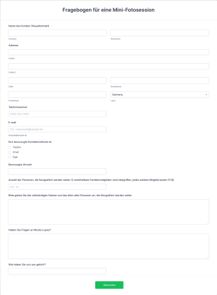 Fragebogen Für Eine Mini Fotosession