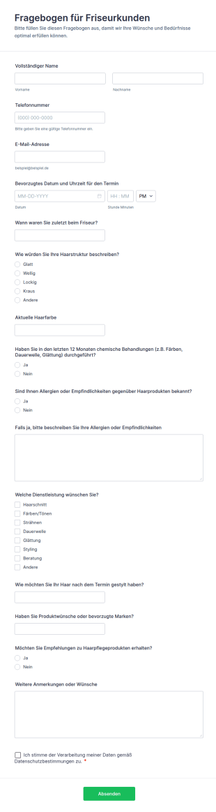 Fragebogen Für Friseursalons