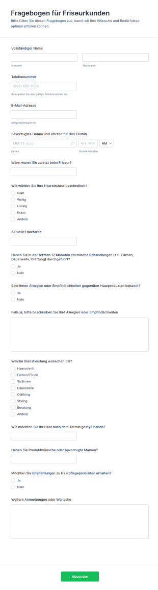 Fragebogen Für Friseursalons