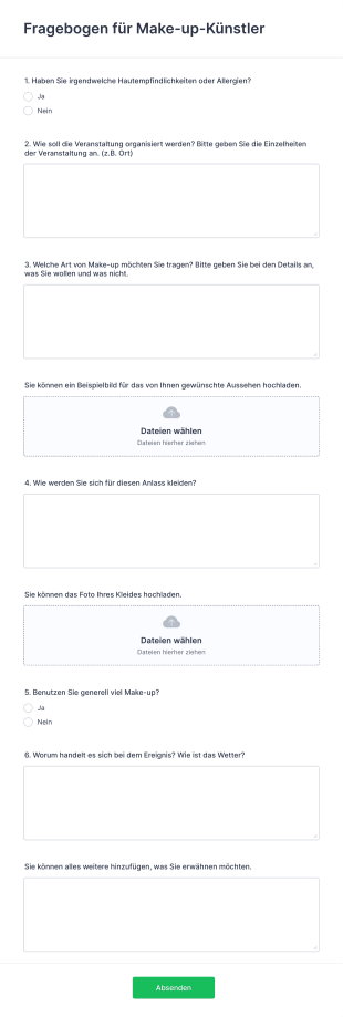 Fragebogen Für Make Up Künstler Form Template