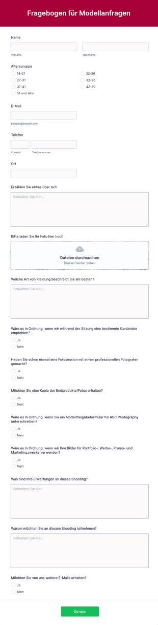 Fragebogen Für Modellanfragen