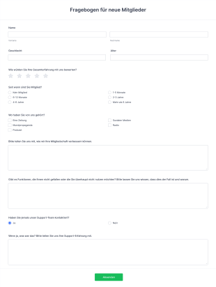 Fragebogen Für Neue Mitglieder Form Template