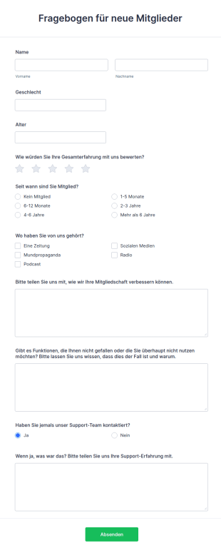 Fragebogen Für Neue Mitglieder