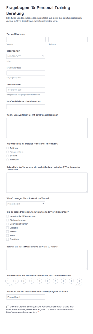 Fragebogen Für Personal Training Beratung