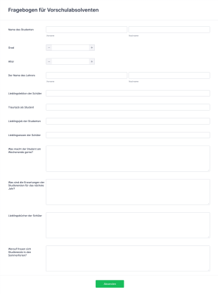 Fragebogen Für Vorschulabsolventen Form Template