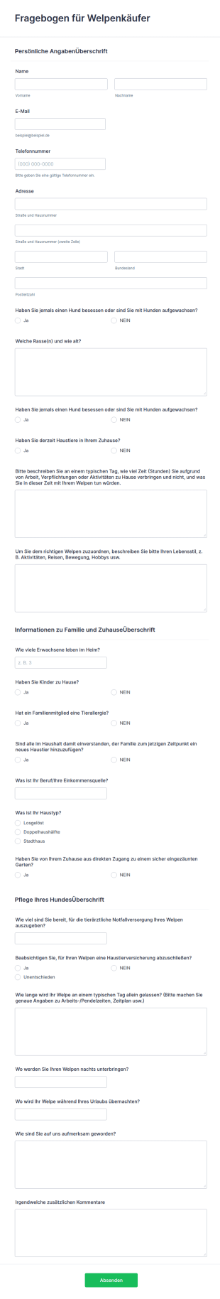 Fragebogen Für Welpenkäufer