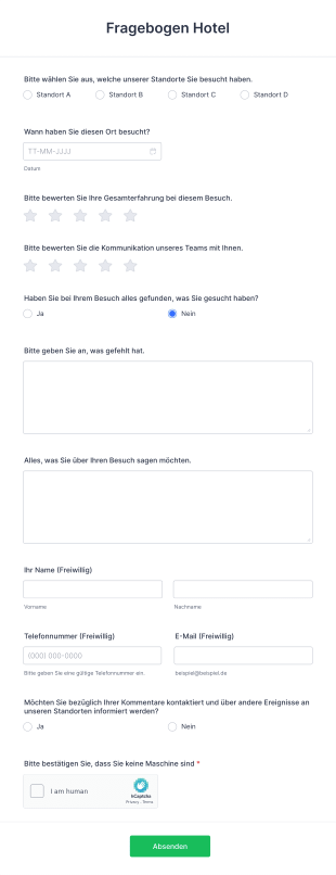 Fragebogen Hotel Form Template