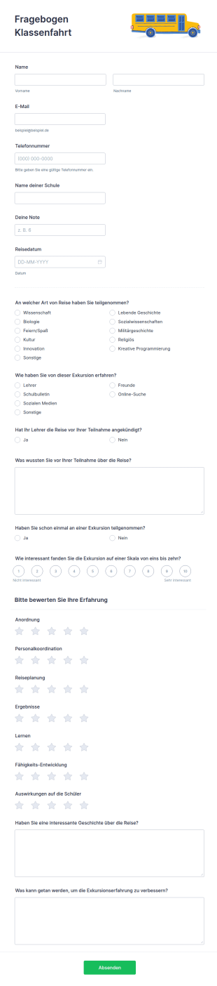 Fragebogen Klassenfahrt