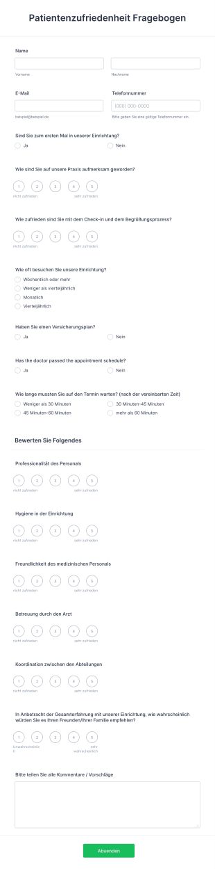 Patientenzufriedenheit Fragebogen Form Template
