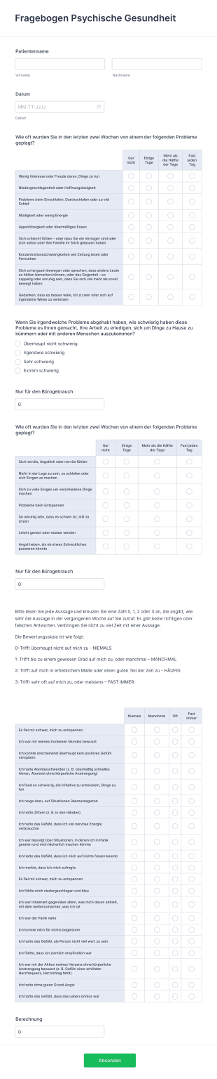 Fragebogen Psychische Gesundheit Form Template