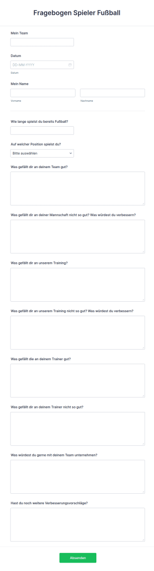 Fragebogen Spieler Fußball