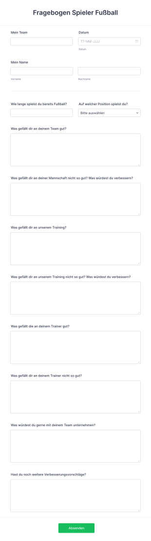 Fragebogen Spieler Fußball Form Template