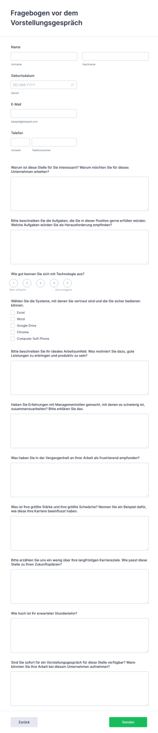 Fragebogen Vor Dem Vorstellungsgespräch