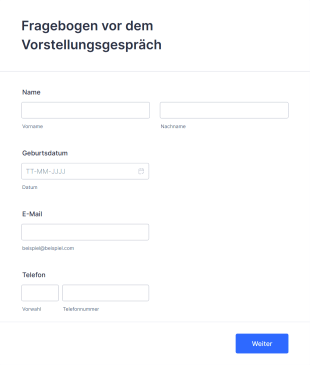 Fragebogen Vor Dem Vorstellungsgespräch Form Template