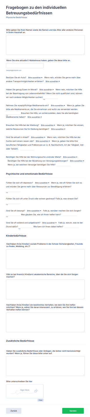 Fragebogen Zu Den Individuellen Betreuungsbedürfnissen