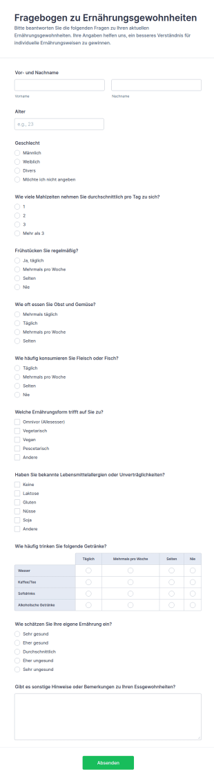 Fragebogen Zu Ernährungsgewohnheiten