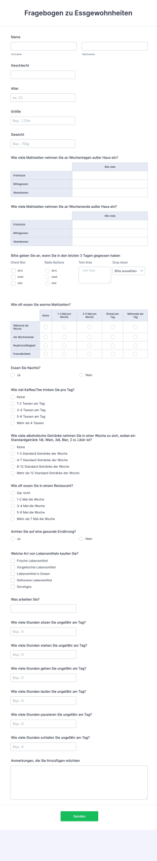 Fragebogen Zu Essgewohnheiten