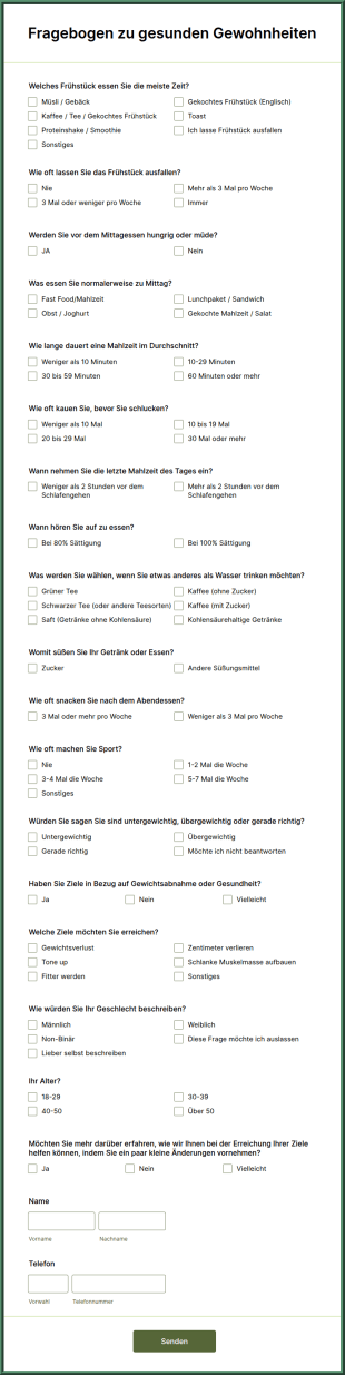Fragebogen Zu Gesunden Gewohnheiten