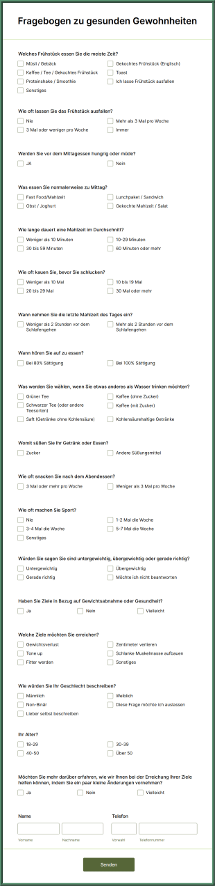 Fragebogen Zu Gesunden Gewohnheiten Form Template