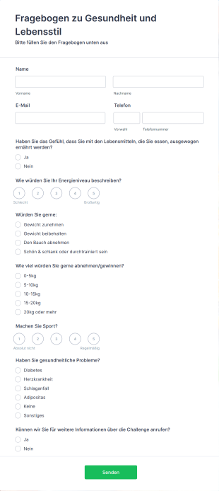 Fragebogen Zu Gesundheit Und Lebensstil Form Template
