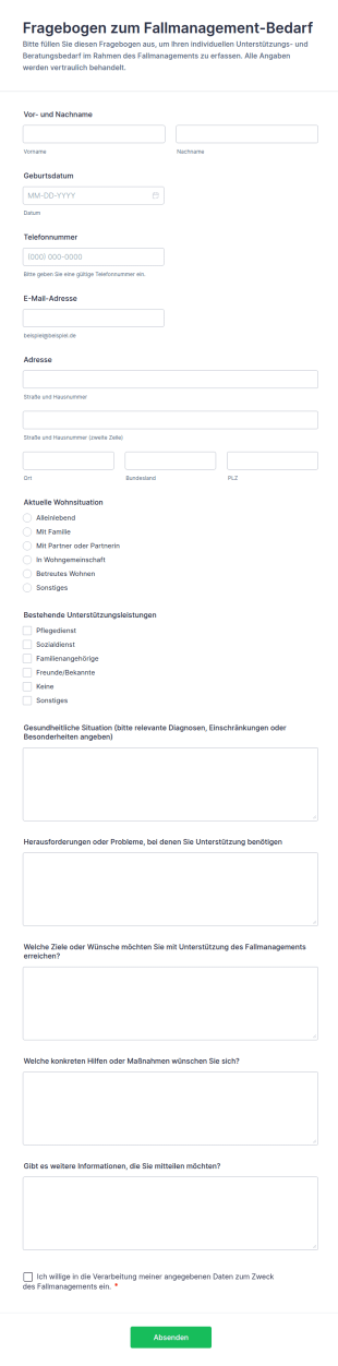 Fragebogen Zum Fallmanagement Bedarf