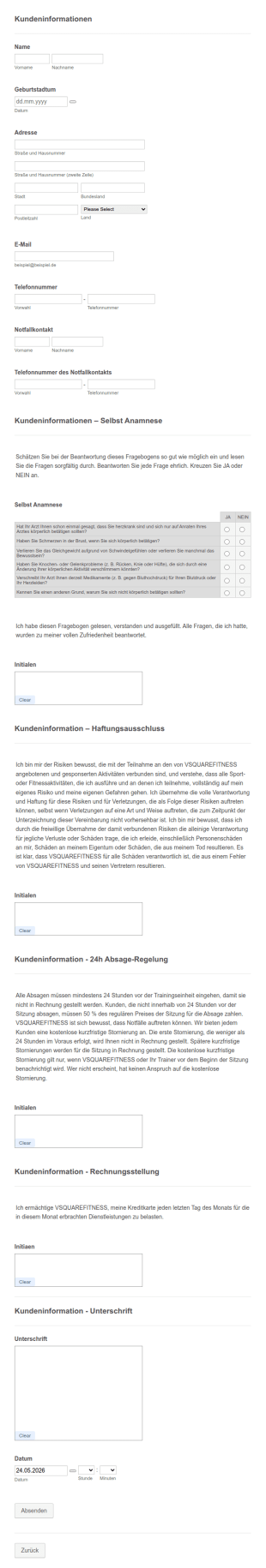Fragebogen Zum Gesundheitszustand Für Fitnessstudios
