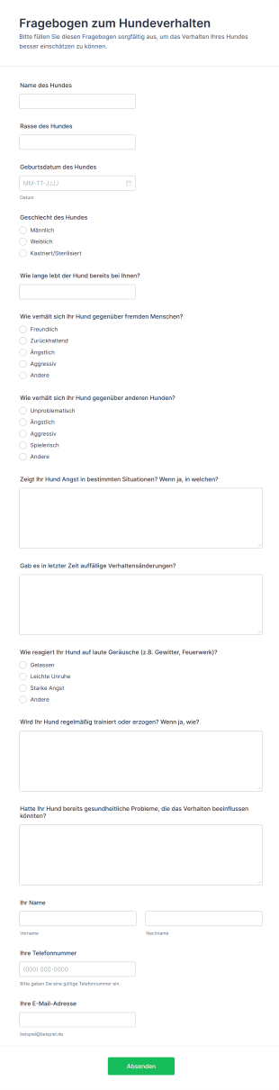 Fragebogen Zum Hundeverhalten