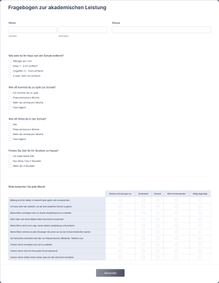 Fragebogen Zur Akademischen Leistung Form Template