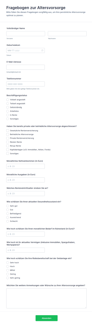 Fragebogen Zur Altersvorsorge