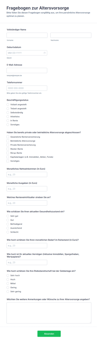 Fragebogen Zur Altersvorsorge